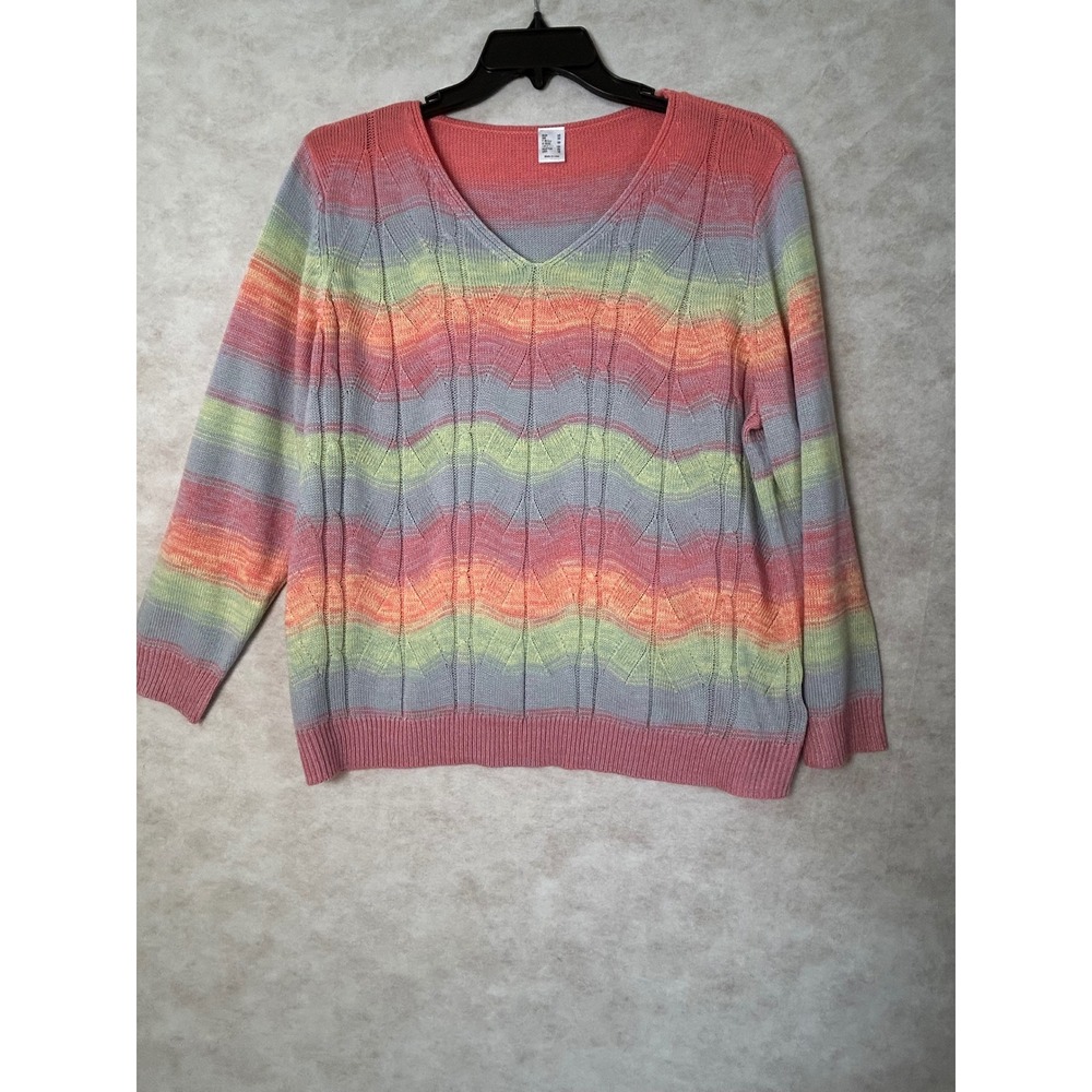 AproductZ V-Neck Sweater Womens 16 Rainbow Space Dye Cable Knit Pastel W47714